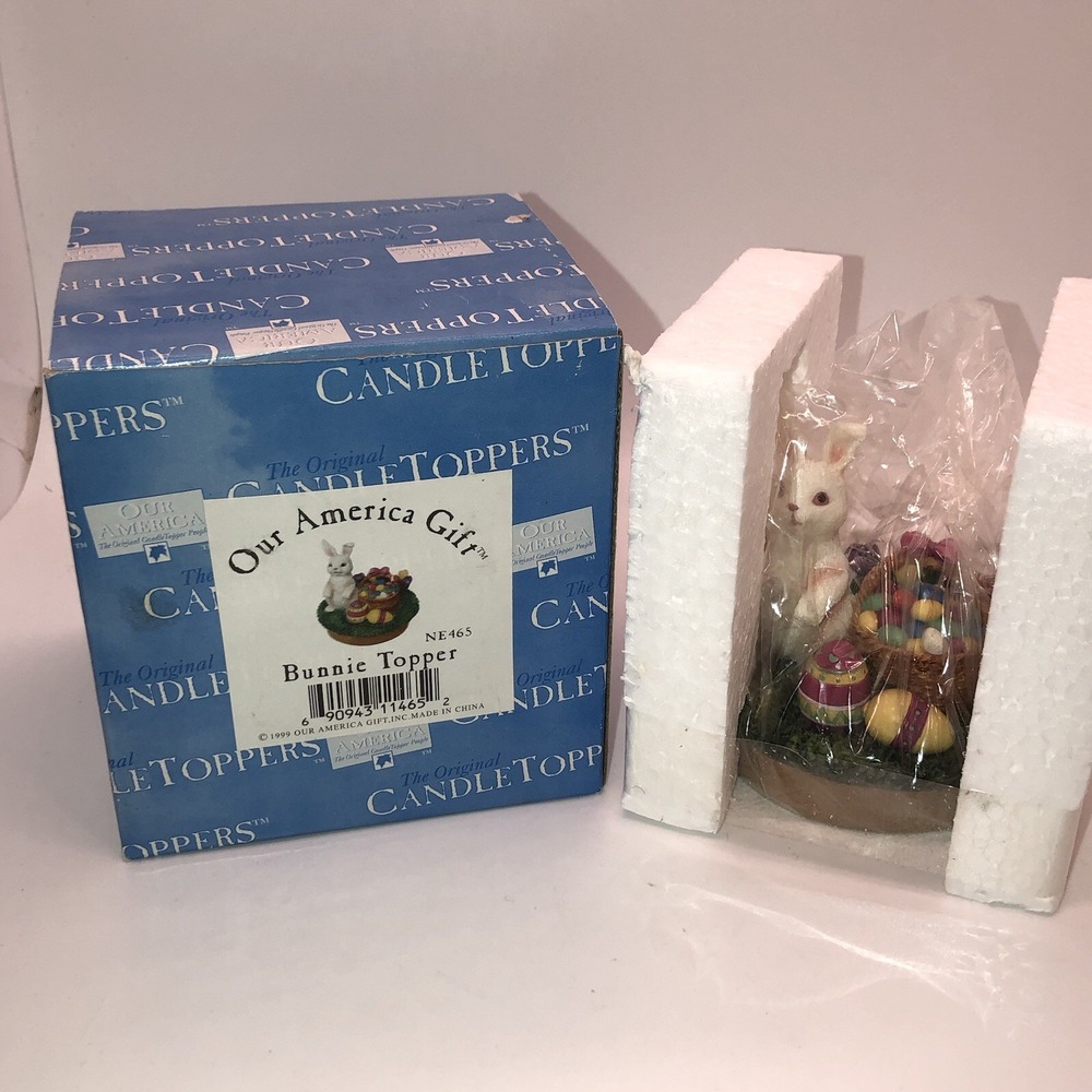 Vintage Our America Easter Bunny Jar Candle Topper Capper Lid 1999 New In Box